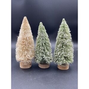 Bottle Brush Christmas‎ Trees Snow Flocked Wood Base Set of 3 Decor